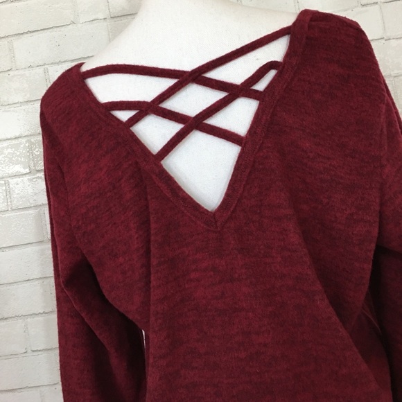 Super Soft Brushed Fleece Maroon Red Cut Out Back Tunic Top - Picture 6 of 6